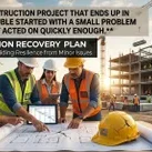 Construction team reviewing recovery plan blueprints